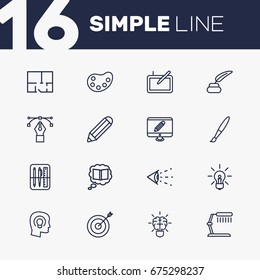 Set Of 16 Creative Outline Icons Set.Collection Of Table Lamp, Monitor, Property Plan And Other Elements.