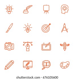 Set Of 16 Creative Outline Icons Set.Collection Of Paintbrush, Bezier Curve, Knowledge And Other Elements.
