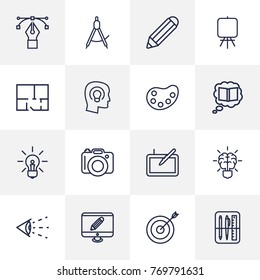 Set Of 16 Creative Outline Icons Set.Collection Of Target, Concept, Monitor And Other Elements.