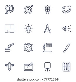 Set Of 16 Creative Outline Icons Set.Collection Of Easel, Dividers, Drawing Tools And Other Elements.