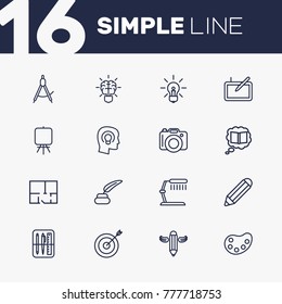 Set Of 16 Creative Outline Icons Set.Collection Of Dividers, Palette, Brain And Other Elements.