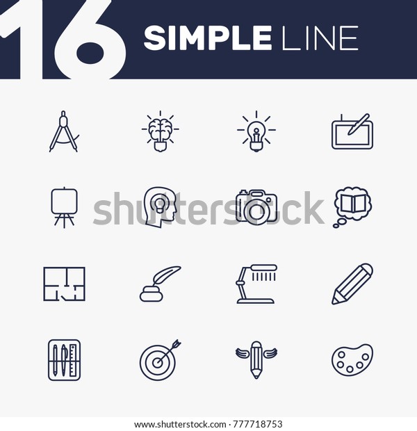 Set Of 16 Creative Outline\
Icons Set.Collection Of Dividers, Palette, Brain And Other\
Elements.