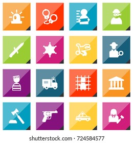 Set Of 16 Criminal Icons Set.Collection Of Prisoner, Thief, Signal And Other Elements.