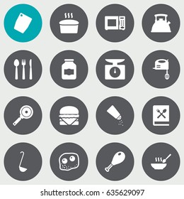 Set Of 16 Culinary Icons Set.Collection Of Saltshaker, Blender, Loaf And Other Elements.