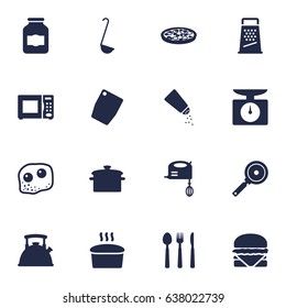 Set Of 16 Culinary Icons Set.Collection Of Saucepan, Weighing Machine, Scoop And Other Elements.