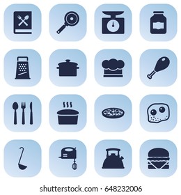 Set Of 16 Culinary Icons Set.Collection Of Non-Stick, Weighing Machine, Jar And Other Elements.