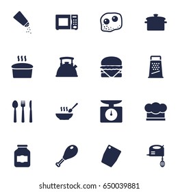 Set Of 16 Culinary Icons Set.Collection Of Saucepan, Saltshaker, Chef Cap And Other Elements.