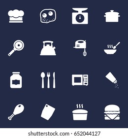 Set Of 16 Culinary Icons Set.Collection Of Electronic Oven, Chef Cap, Broth And Other Elements.
