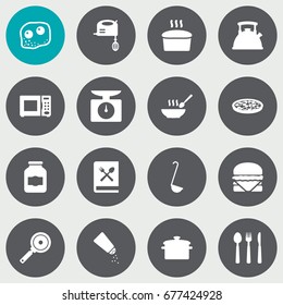 Set Of 16 Culinary Icons Set.Collection Of Blender, Silverware, Electronic Oven And Other Elements.