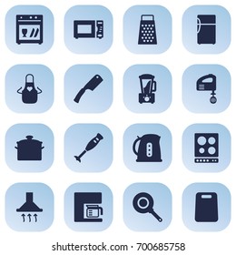Set Of 16 Culinary Icons Set.Collection Of Slicer, Cutting, Pinafore And Other Elements.