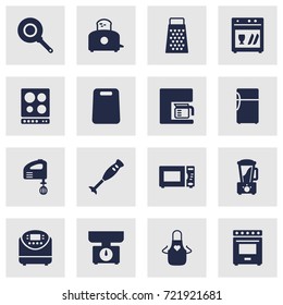 Set Of 16 Culinary Icons Set.Collection Of Balance, Espresso, Mixer And Other Elements.