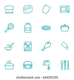 Set Of 16 Culinary Outline Icons Set.Collection Of Chicken Leg, Chopping Board, Jug And Other Elements.