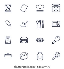 Set Of 16 Culinary Outline Icons Set.Collection Of Skillet, Salt, Pizza And Other Elements.