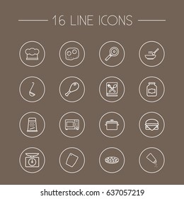 Set Of 16 Culinary Outline Icons Set.Collection Of Omelette, Skillet, Hat And Other Elements.