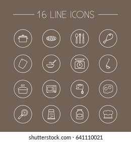 Set Of 16 Culinary Outline Icons Set.Collection Of Jug, Pizza, Mixer And Other Elements.