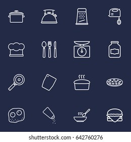 Set Of 16 Culinary Outline Icons Set.Collection Of Hamburger, Skillet, Grater And Other Elements.
