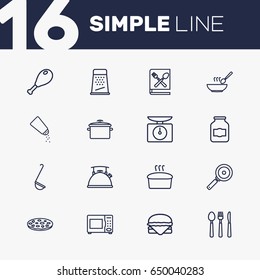 Set Of 16 Culinary Outline Icons Set.Collection Of Book Of Recipes, Jug, Skillet And Other Elements.