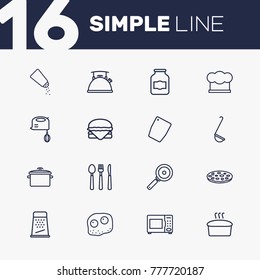 Set Of 16 Culinary Outline Icons Set.Collection Of Omelette, Pizza, Kettle And Other Elements.