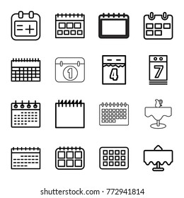 Set of 16 date outline icons such as restaurant table, calendar, medical appointment, calendar 7 date