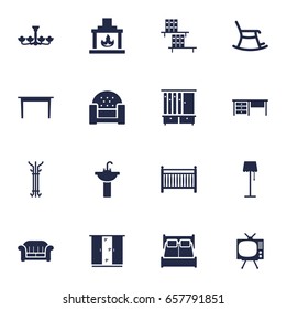 Set Of 16 Decor Icons Set.Collection Of Coat Stand, Sofa, Worktop Elements.