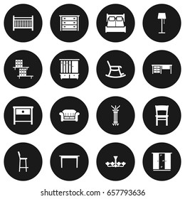 Set Of 16 Decor Icons Set.Collection Of Coat Stand, Cot, Couch Elements.