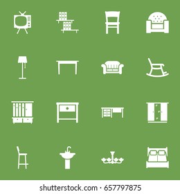 Set Of 16 Decor Icons Set.Collection Of Chair, Bedroom, Sofa And Other Elements.