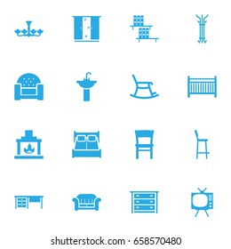 Set Of 16 Decor Icons Set.Collection Of Couch, Television And Other Elements.