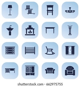 Set Of 16 Decor Icons Set.Collection Of Worktop, Commode, Chimney And Other Elements.