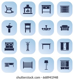 Set Of 16 Decor Icons Set.Collection Of Sink, Worktop, Coat Stand Elements.