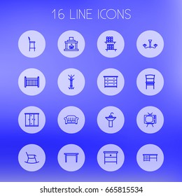 Set Of 16 Decor Outline Icons Set.Collection Of Table, Nightstand, Crib Elements.