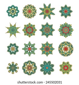 Set of 16 decorative rosettes on white background