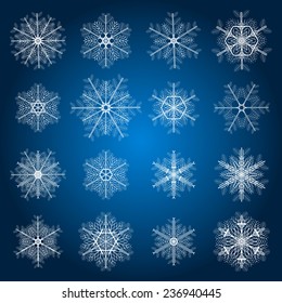 set of 16 delicate snowflakes