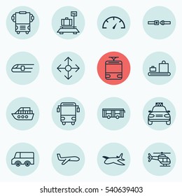 Set Of 16 Delivery Icons. Includes Road Pointer, Air Transport, College Transport And Other Symbols. Beautiful Design Elements.