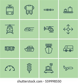 Set Of 16 Delivery Icons. Includes Ship, Baggage, Lorry And Other Symbols. Beautiful Design Elements.