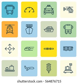 Set Of 16 Delivery Icons. Includes Boat, Vehicle, Flight Vehicle And Other Symbols. Beautiful Design Elements.
