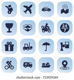 Set Of 16 Delivery Icons Set.Collection Of Scooter, Aircraft, Delivery And Other Elements.