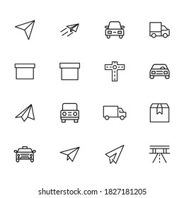 Satz von 16 Leuchtzeilensymbolen. Qualitativ hochwertige Piktogramme der Logistik. Die Kollektion moderner Kunstsymbole.
