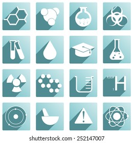 A set of 16 different icons around chemistry
