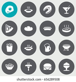 Set Of 16 Dish Icons Set.Collection Of Barbecue, Broth, Seafood And Other Elements.