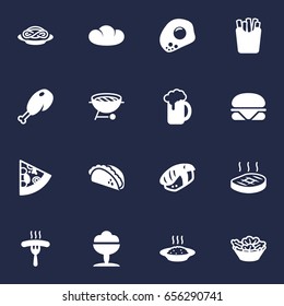 Set Of 16 Dish Icons Set.Collection Of Burger, Barbecue, Baguette And Other Elements.