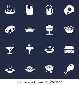 Set Of 16 Dish Icons Set.Collection Of Barbecue, Ale, Sausage And Other Elements.