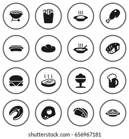 Set Of 16 Dish Icons Set.Collection Of Barbecue, Mexican Food, Broth And Other Elements.