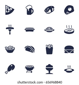 Set Of 16 Dish Icons Set.Collection Of Ale, Barbecue, Spaghetti And Other Elements.