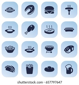 Set Of 16 Dish Icons Set.Collection Of Cereal, Ale, Burger And Other Elements.