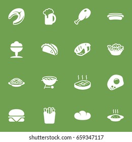 Set Of 16 Dish Icons Set.Collection Of Baguette, Ale, Japanese Roll And Other Elements.