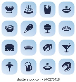 Set Of 16 Dish Icons Set.Collection Of Spaghetti, Potato, Ale And Other Elements.