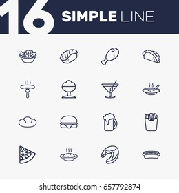 Set Of 16 Dish Outline Icons Set.Collection Of Mexican Food, Sorbet, Porridge And Other Elements.