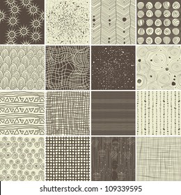 a set of 16 doodle seamless patterns and textures