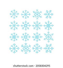 Set of 16 doodle snowflakes
