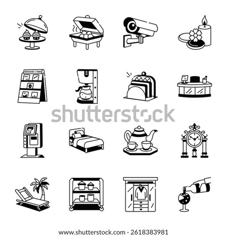 Set of 16 Doodle Style Hotel and Hospitality Icons

